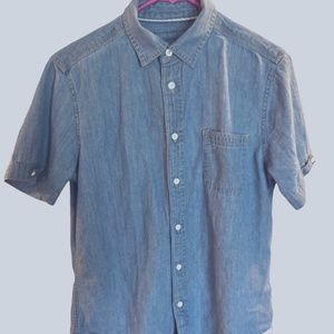 Denim Short Sleeve Button Up Mens Small